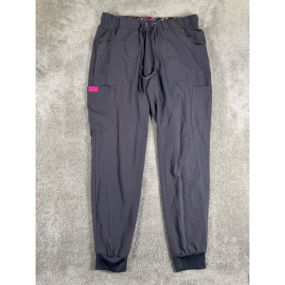 Betsey Johnson Gray Scrub Joggers Cargo Pants Heart Grommets Small